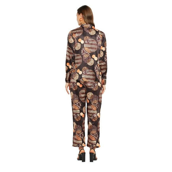 Gypsie Blu Satin Pajama Pant Set for Women Long Sleeve Button Down Shirt 2 Piece - Picture 7 of 7